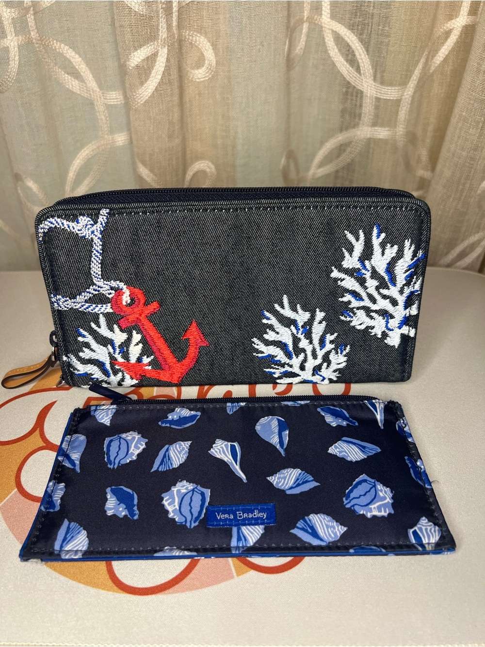 Vera Bradley Shore Thing denim pattern Wallet with removable insert